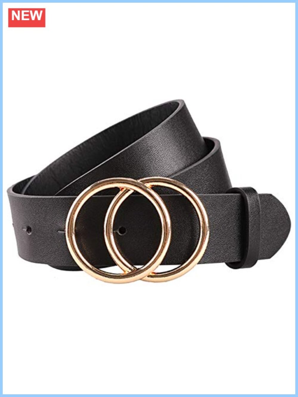 Faux Leather Belt Double O-Ring Buckle Waist Belt Jeans Dress